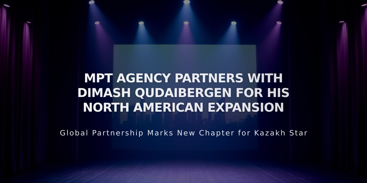 MPT Agency Signs Vocal Powerhouse Dimash Qudaibergen for North American Market Expansion