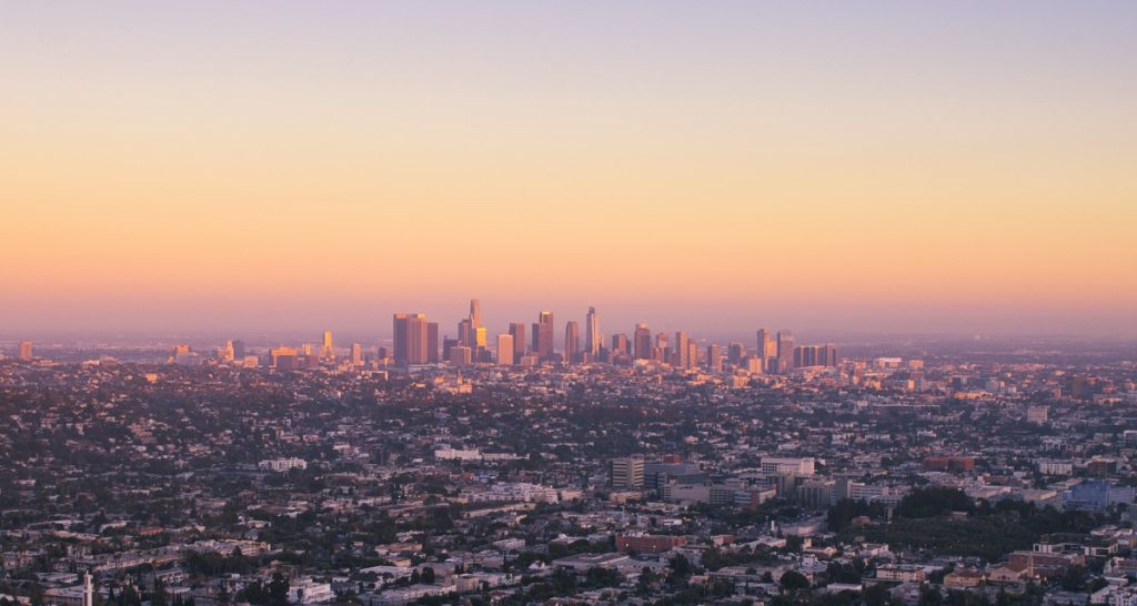 Aerial view of LA skyline