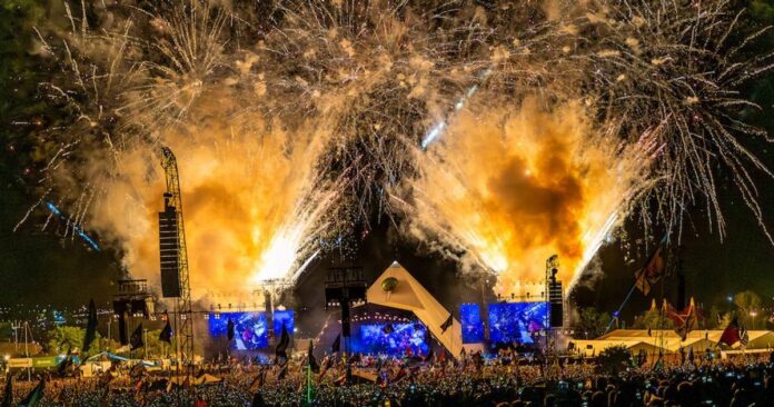 Glastonbury Festival crowd at outdoor concert