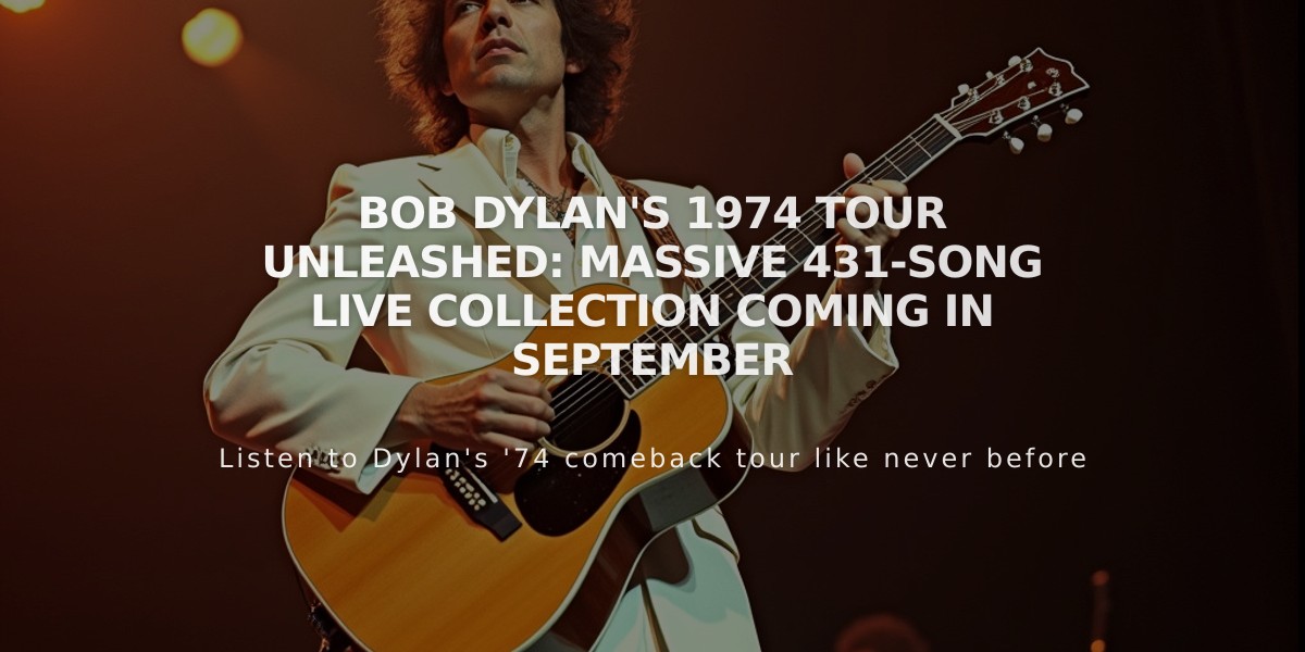 Bob Dylan's 1974 Tour Unleashed: Massive 431-Song Live Collection Coming in September