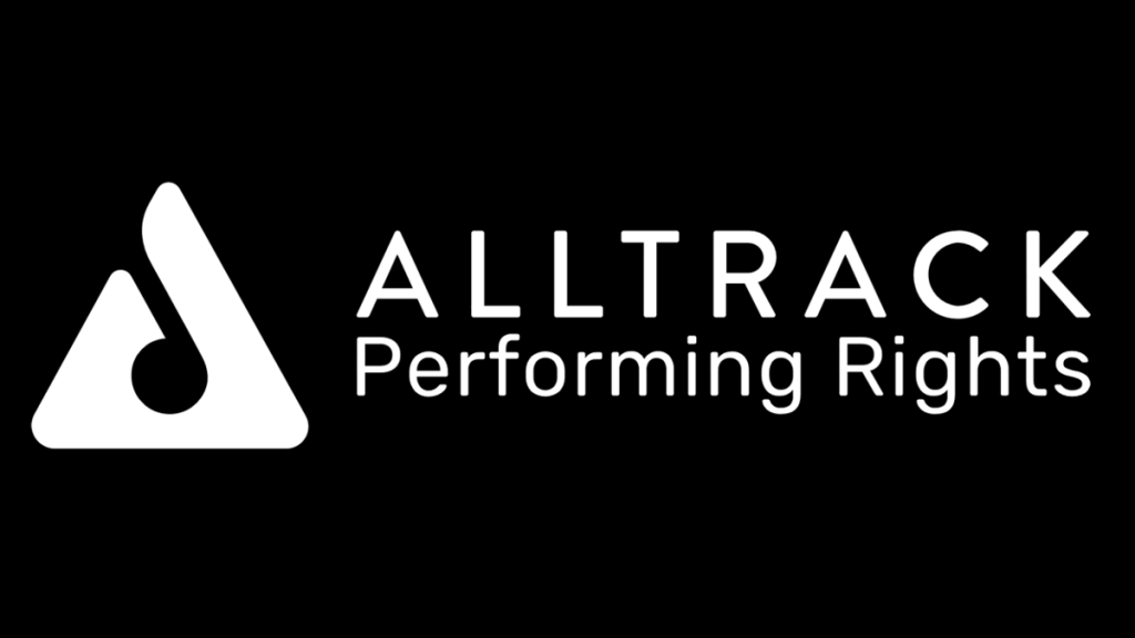 Alltrack Performing Rights white logo, black background