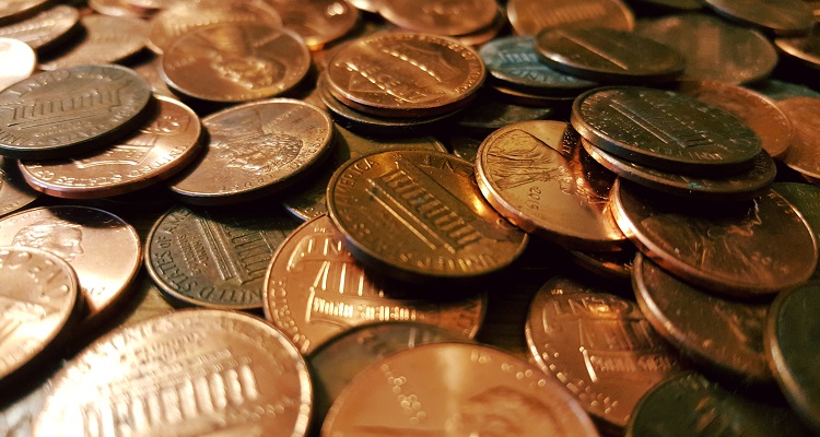 Stack of copper pennies