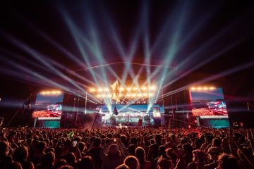 Crowd at nighttime outdoor concert