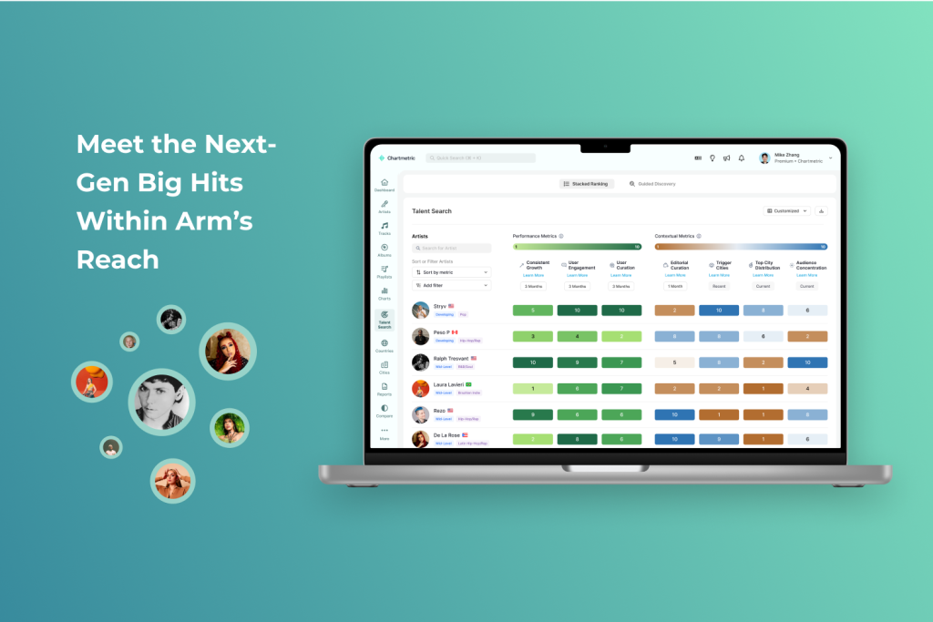 Chartmetric performance dashboard interface