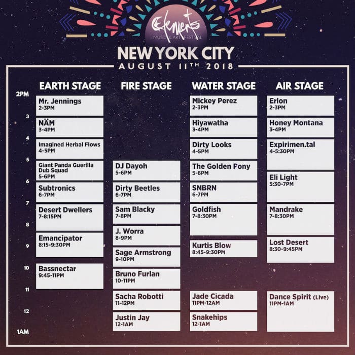 Festival lineup poster with times