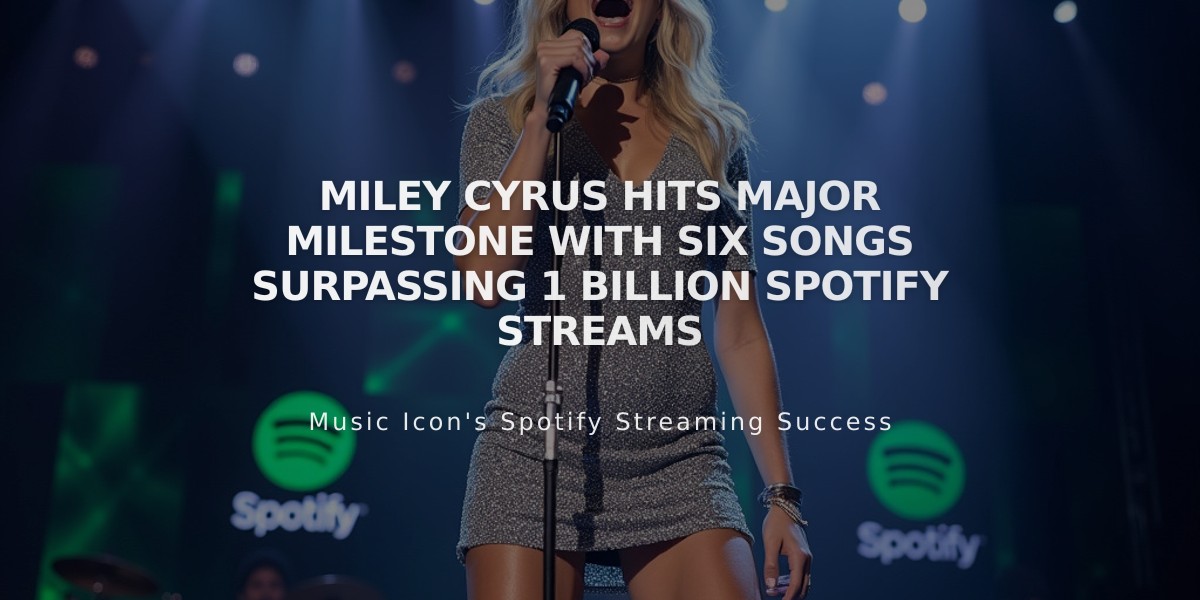 Miley Cyrus Hits Major Milestone with Six Songs Surpassing 1 Billion Spotify Streams