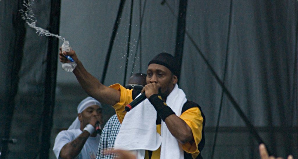 RZA from Wu-Tang spraying water