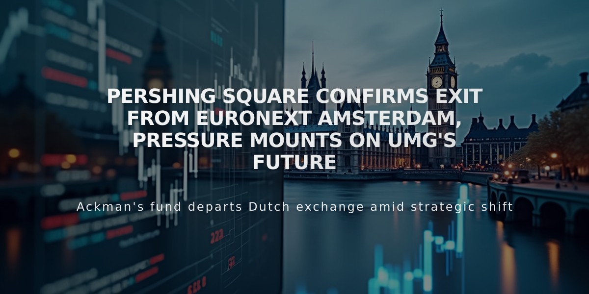 Pershing Square Confirms Exit from Euronext Amsterdam, Pressure Mounts on UMG's Future