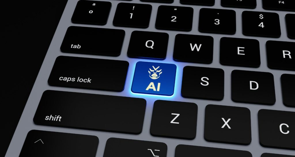 Glowing AI key on keyboard