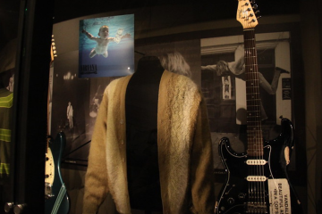 Kurt Cobain's blue Fender guitar displayed