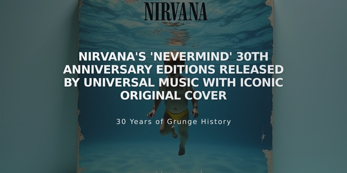 Nirvana's 'Nevermind' 30th Anniversary Editions Released by Universal Music with Iconic Original Cover