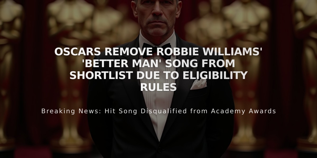 Oscars Remove Robbie Williams' 'Better Man' Song from Shortlist Due to Eligibility Rules