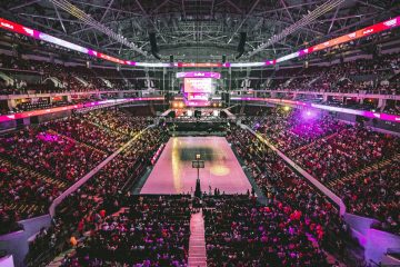 Indoor NBA basketball arena