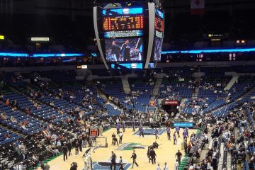 Timberwolves basketball arena with video screen