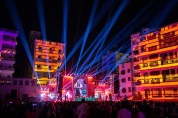 Concert stage with colorful lighting