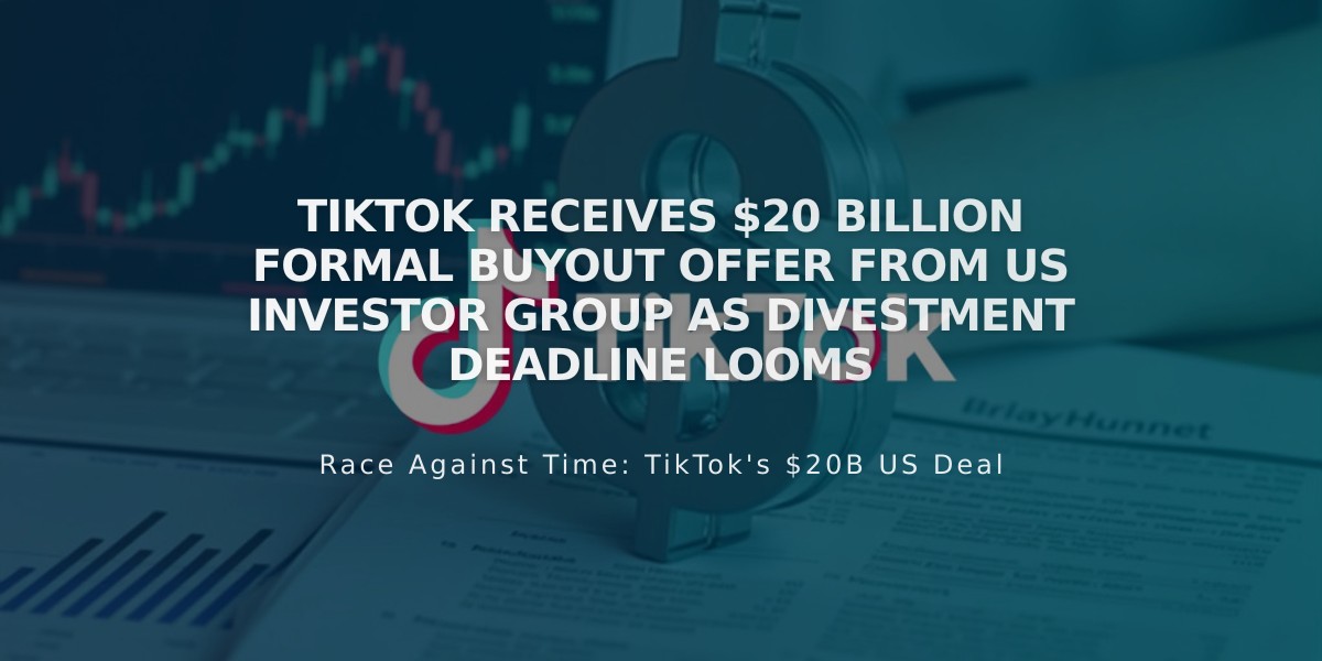 TikTok Receives $20 Billion Formal Buyout Offer from US Investor Group as Divestment Deadline Looms