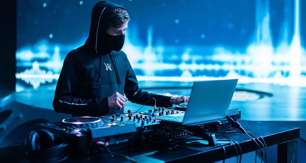 DJ performing with electronic equipment