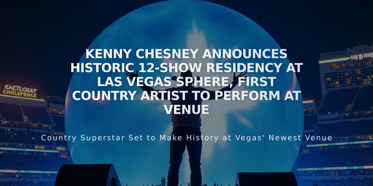 Kenny Chesney Announces Historic 12-Show Residency at Las Vegas Sphere, First Country Artist to Perform at Venue