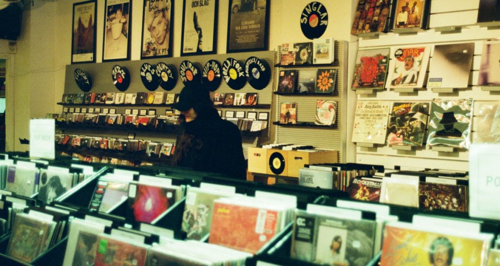 Record store interior with vinyl displays