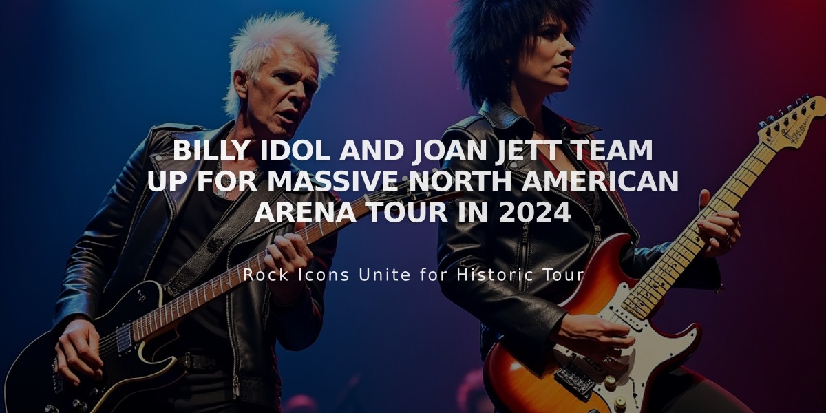 Billy Idol and Joan Jett Team Up for Massive North American Arena Tour in 2024