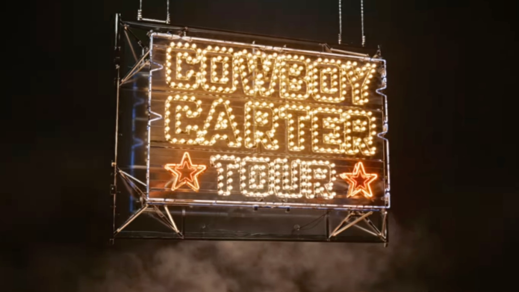 Neon Cowboy Carter Tour sign