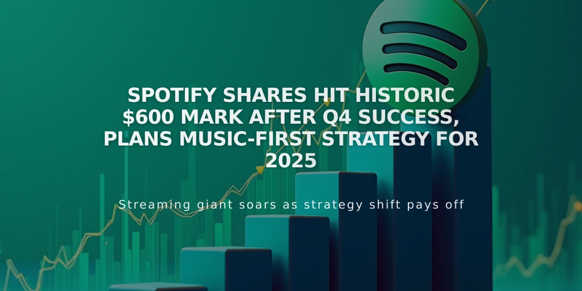 Spotify Shares Hit Historic $600 Mark After Q4 Success, Plans Music-First Strategy for 2025