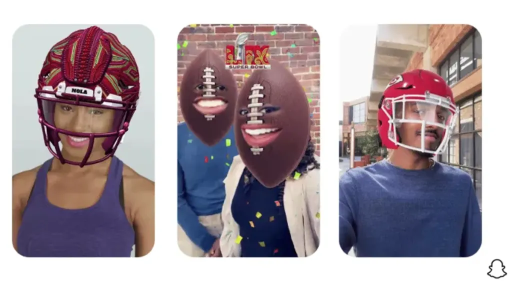 Three people with Snapchat logo heads