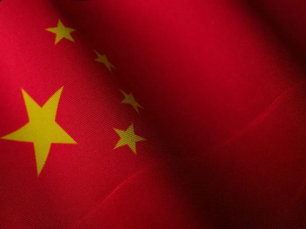 Chinese flag close-up, fabric detail