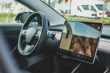 Car dashboard with mounted tablet