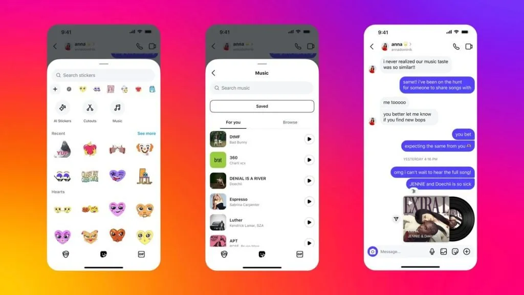 Instagram music sharing in messages